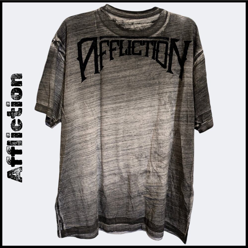 AFFLICTION American Customs Snake & Skull Black Velvet Print Gray Shirt Men 2X - Picture 2 of 5